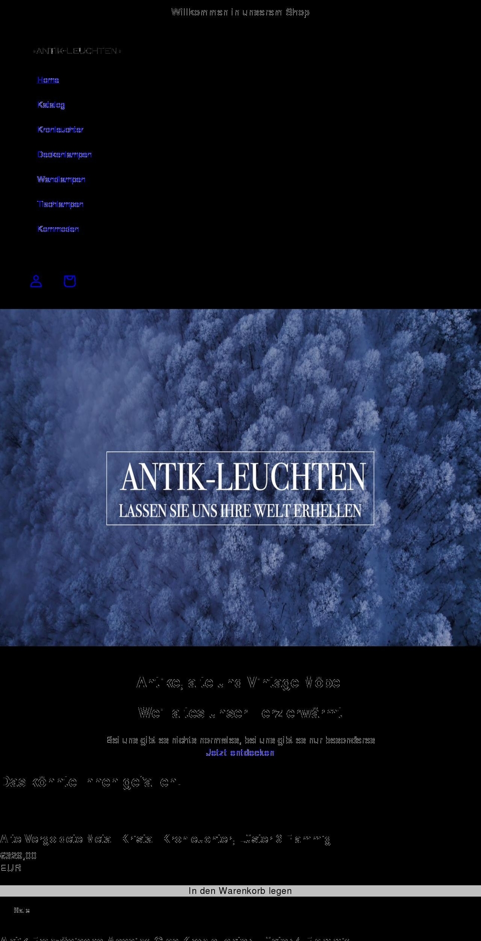 antik-leuchten.com shopify website screenshot