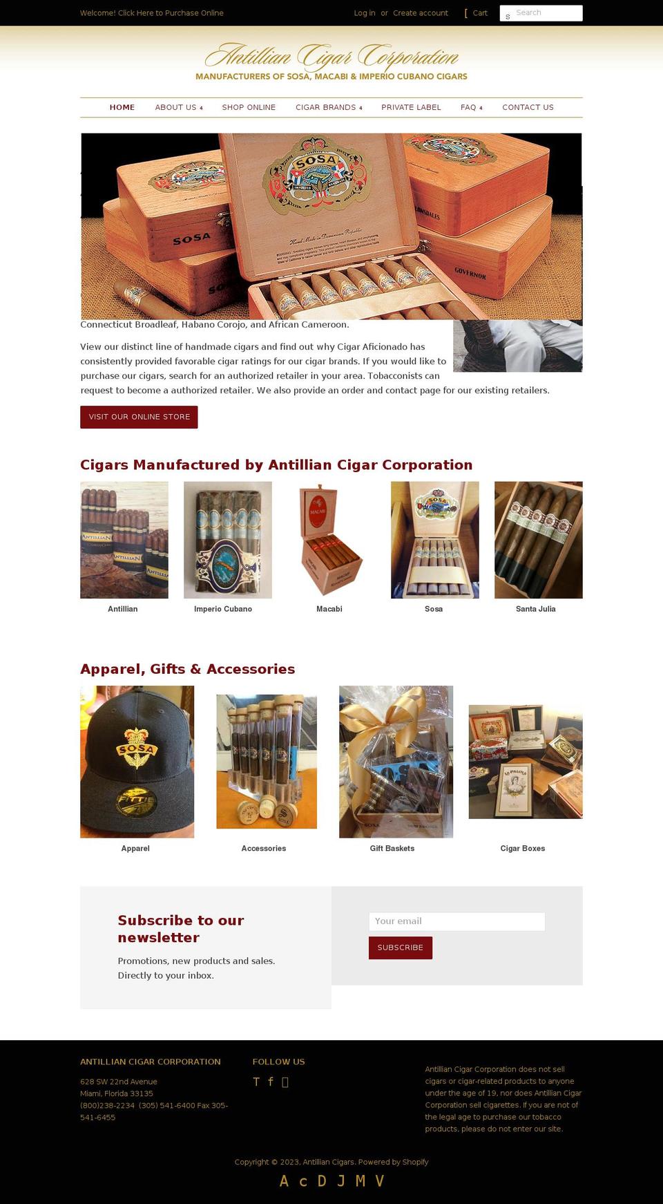 antilliancigars.com shopify website screenshot