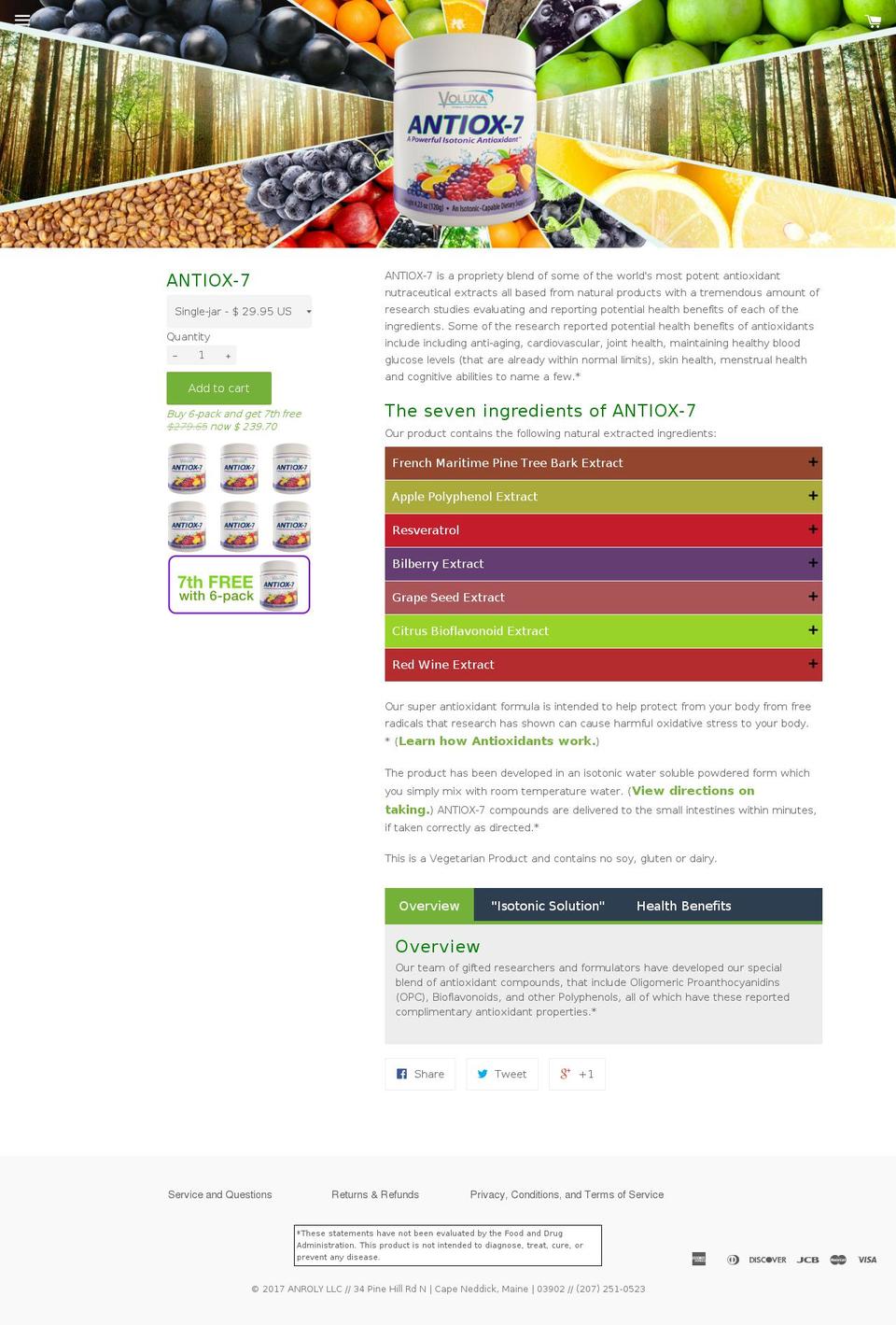 antiox7.com shopify website screenshot