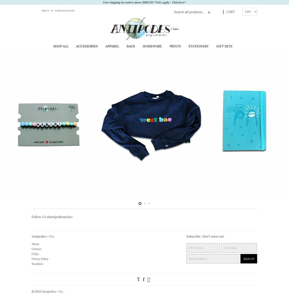 antipodesandco.com — Shopify storefront screenshot