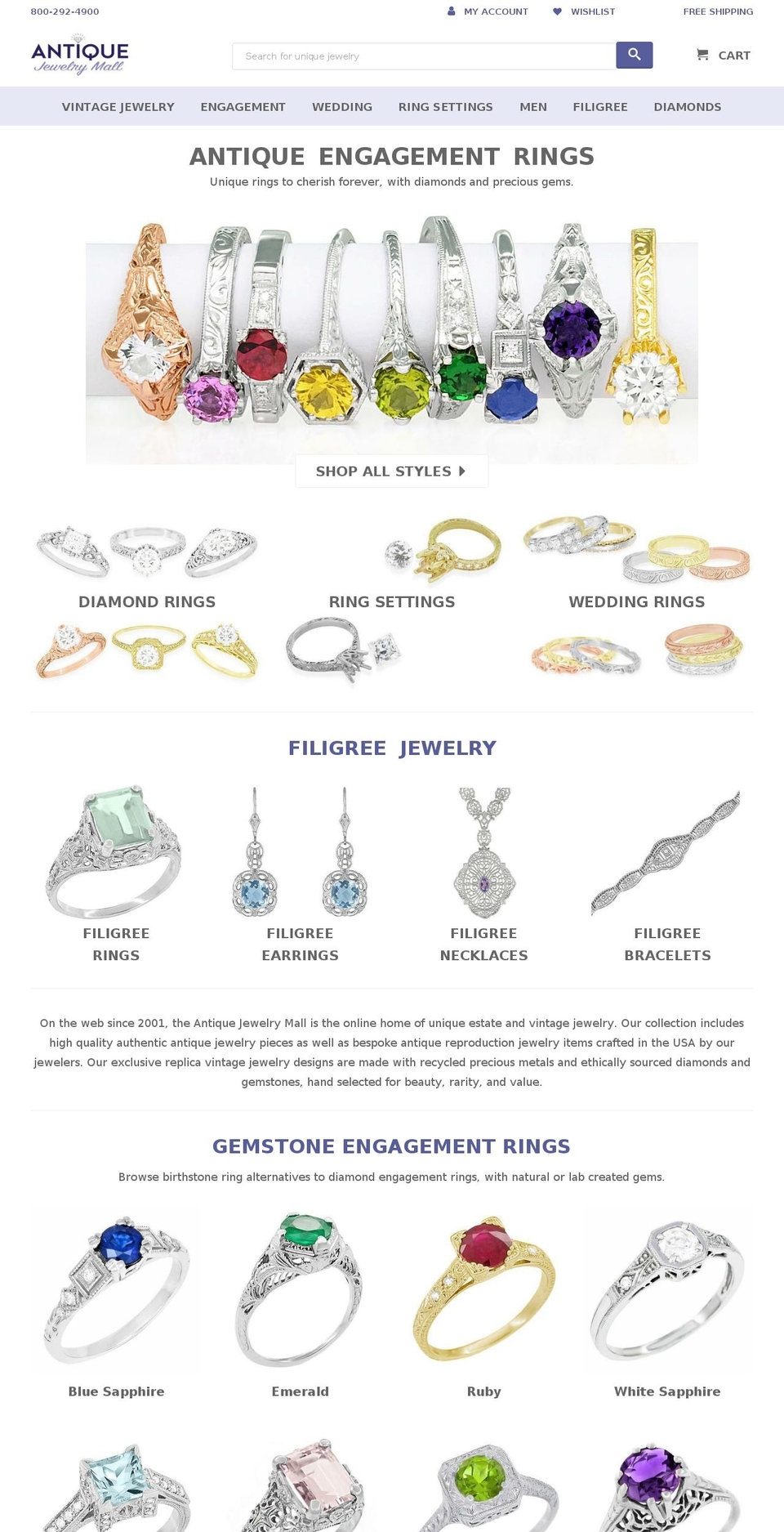 Antique Jewelry Mall - LIVE Shopify theme site example antique-jewelry-mall.com