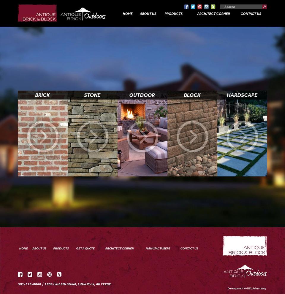antiquebrickoutdoors.com shopify website screenshot
