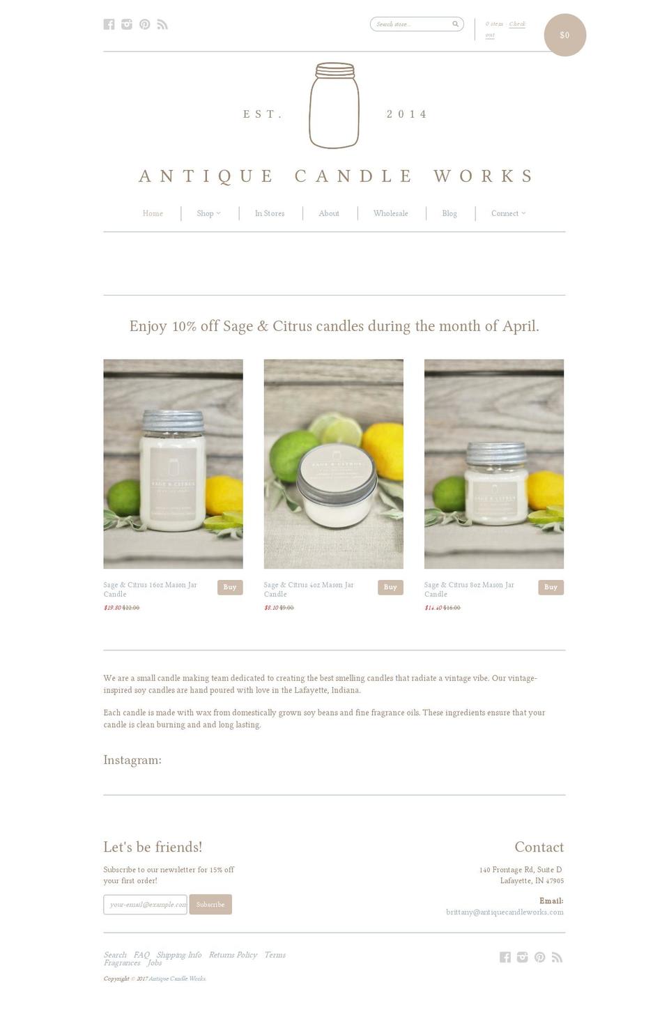 antiquecandleworks.com shopify website screenshot