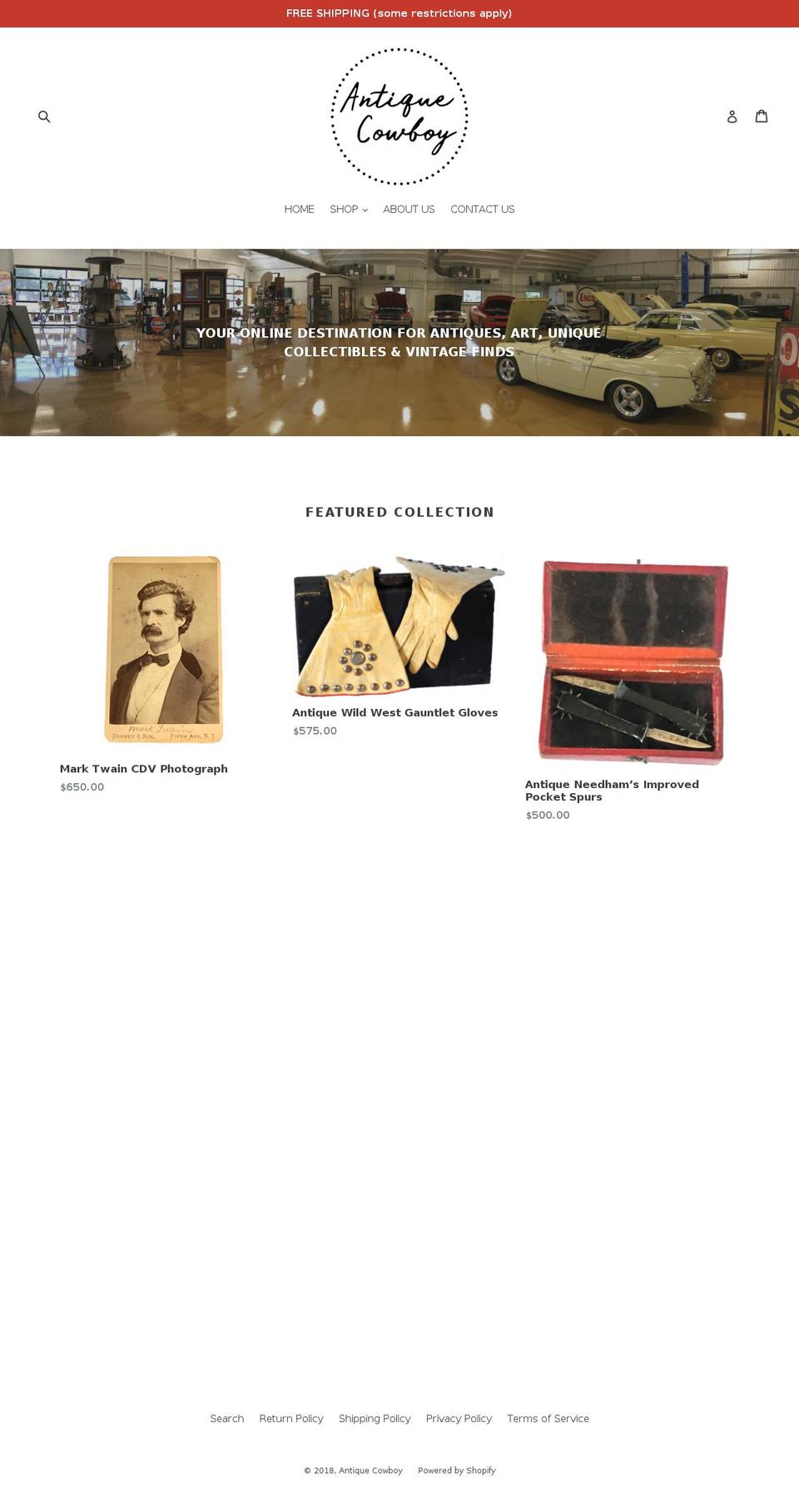 antiquecowboy.net shopify website screenshot