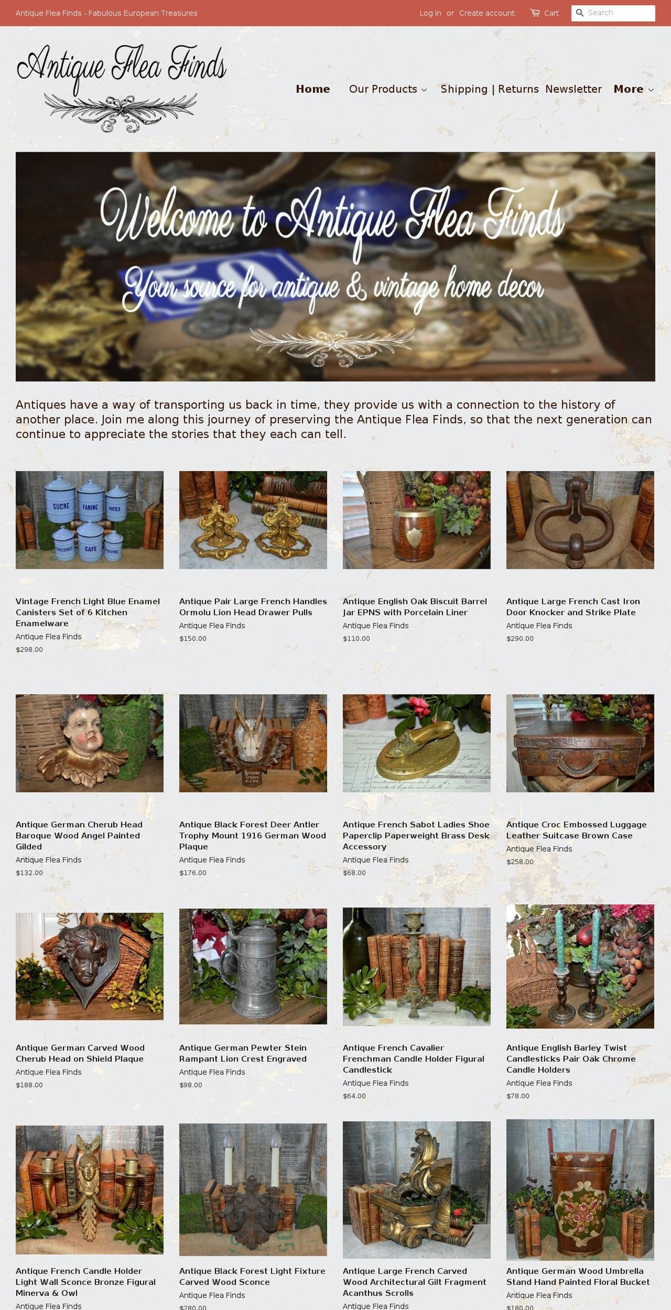 antiquefleafinds.com shopify website screenshot
