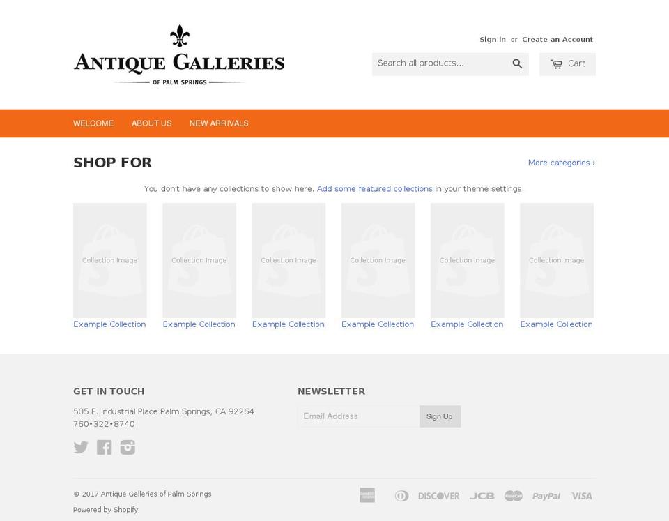 Avone Shopify theme site example antiquegalleriespalmsprings.com