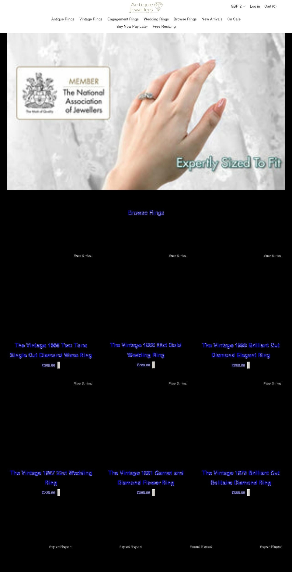 antiquejewellers.com shopify website screenshot