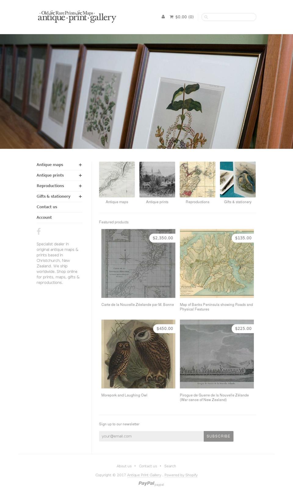 antiquemaps.co.nz shopify website screenshot