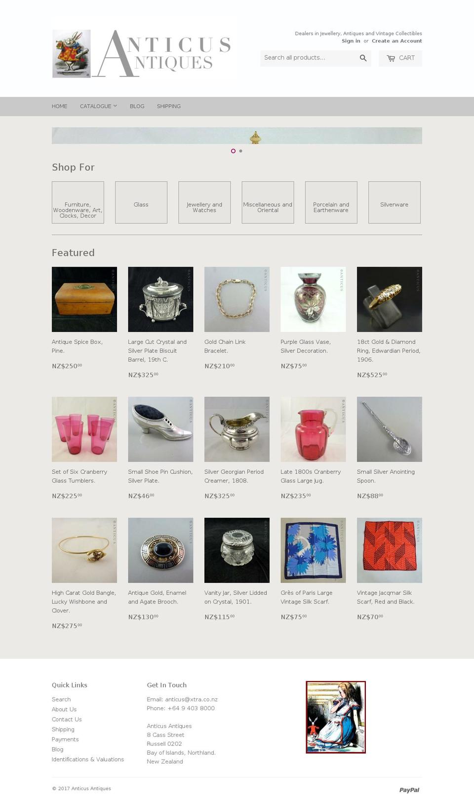 antiqueshops.co.nz shopify website screenshot