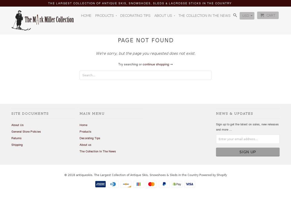 antiquesnowshoes.com shopify website screenshot