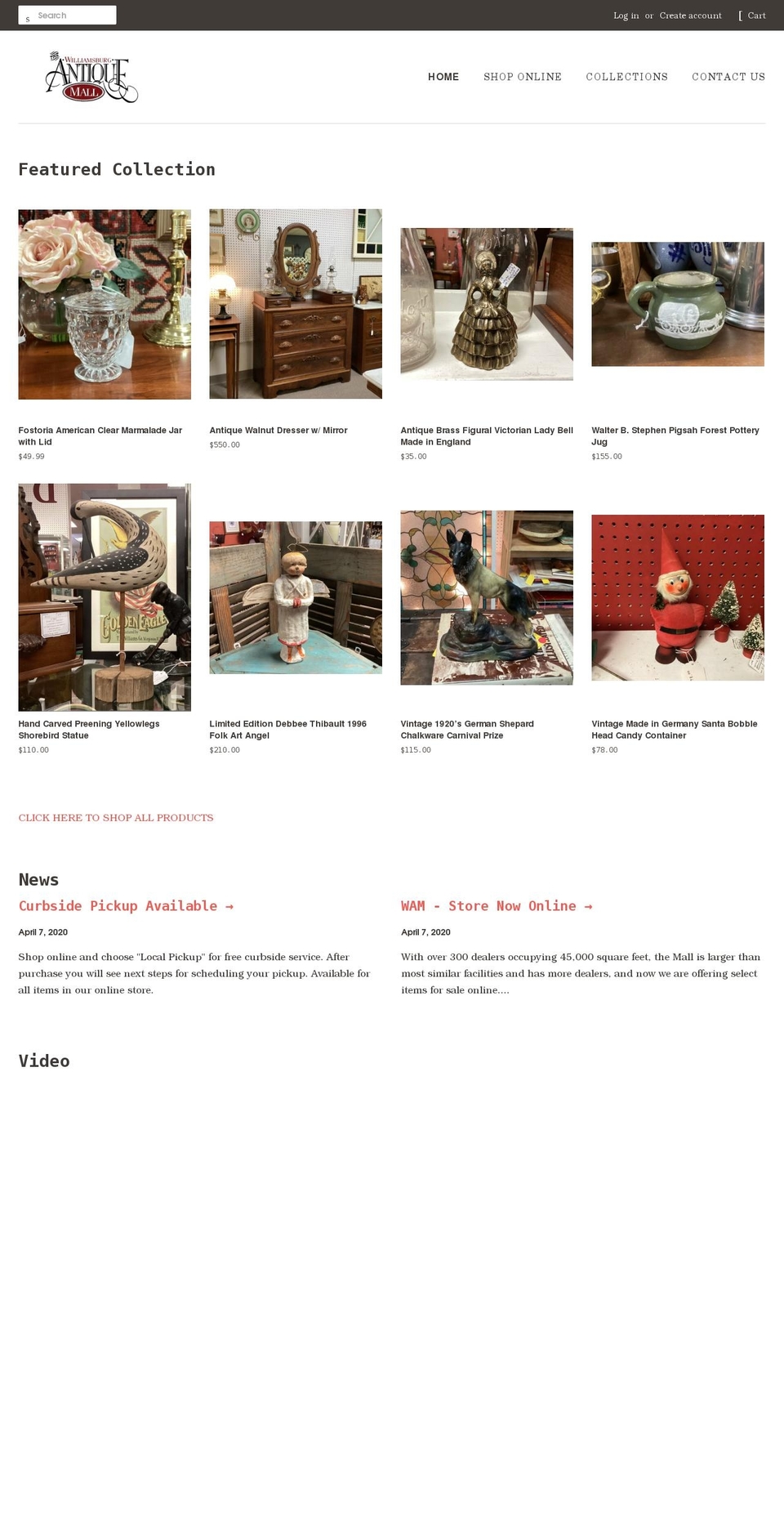 antiqueswilliamsburg.store shopify website screenshot