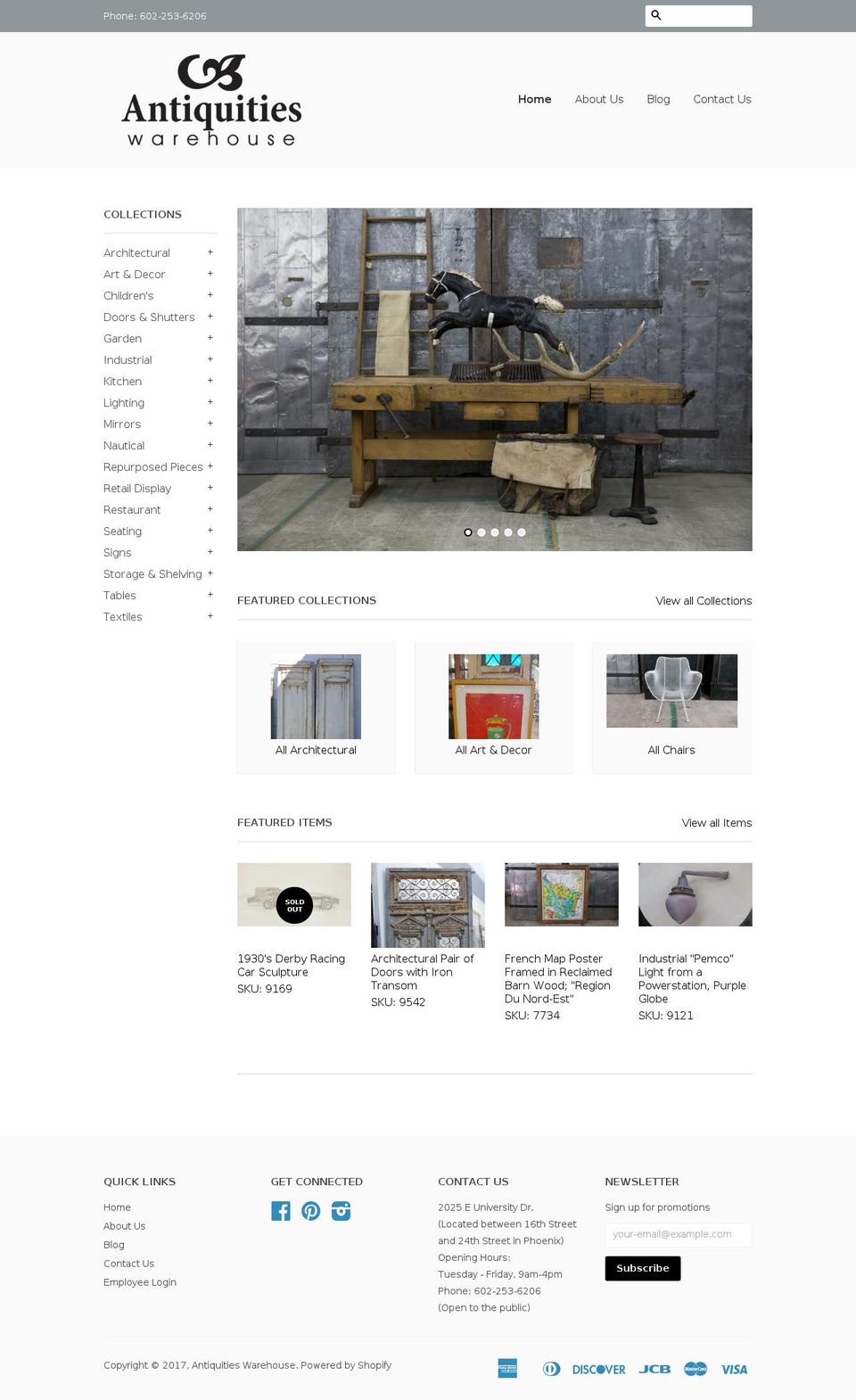 antiquitieswarehouse.com shopify website screenshot