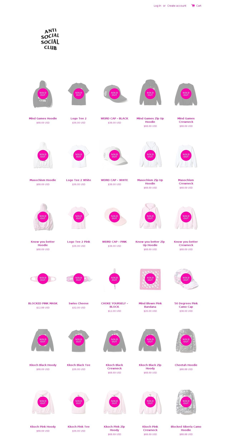 antisocialsocialclub.com shopify website screenshot