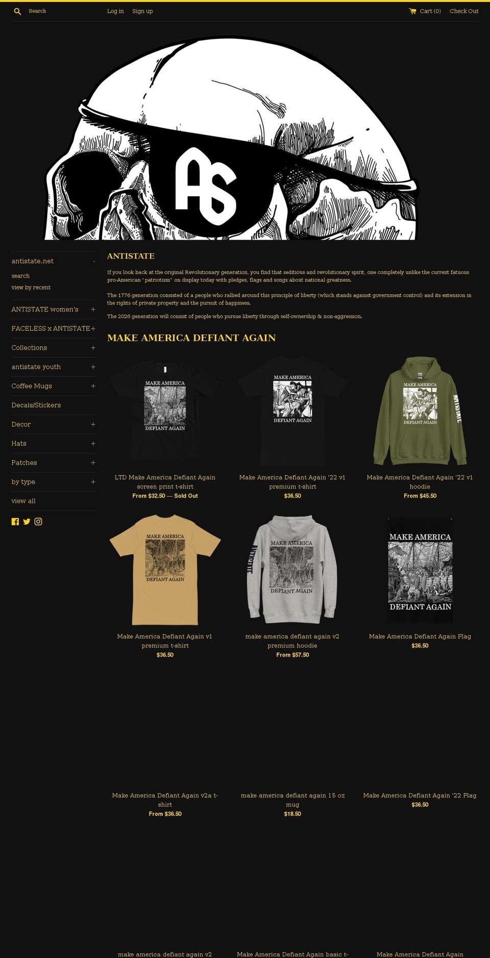 antistate.net shopify website screenshot