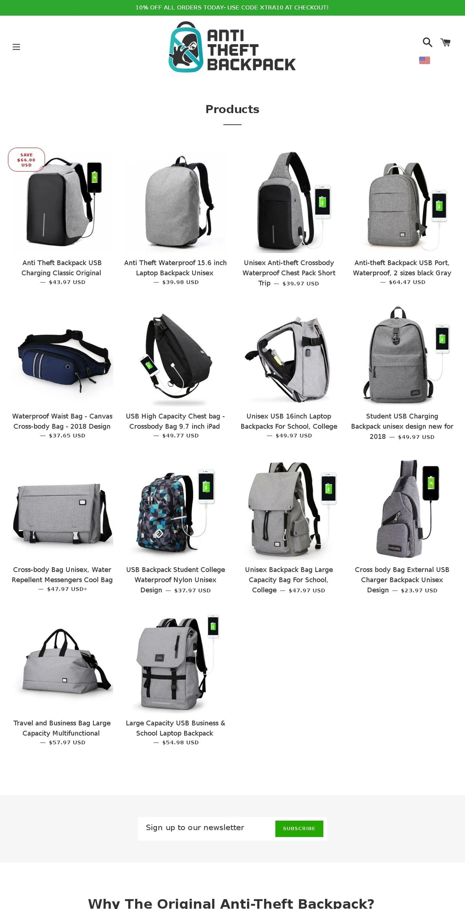 antitheftbackpack.com — Shopify storefront screenshot