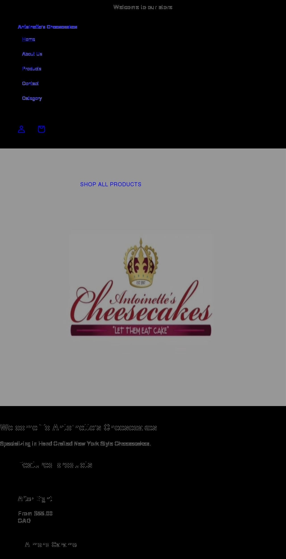 antoinettescheesecakes.ca shopify website screenshot
