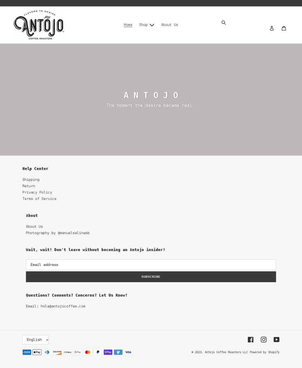 antojocoffee.com shopify website screenshot