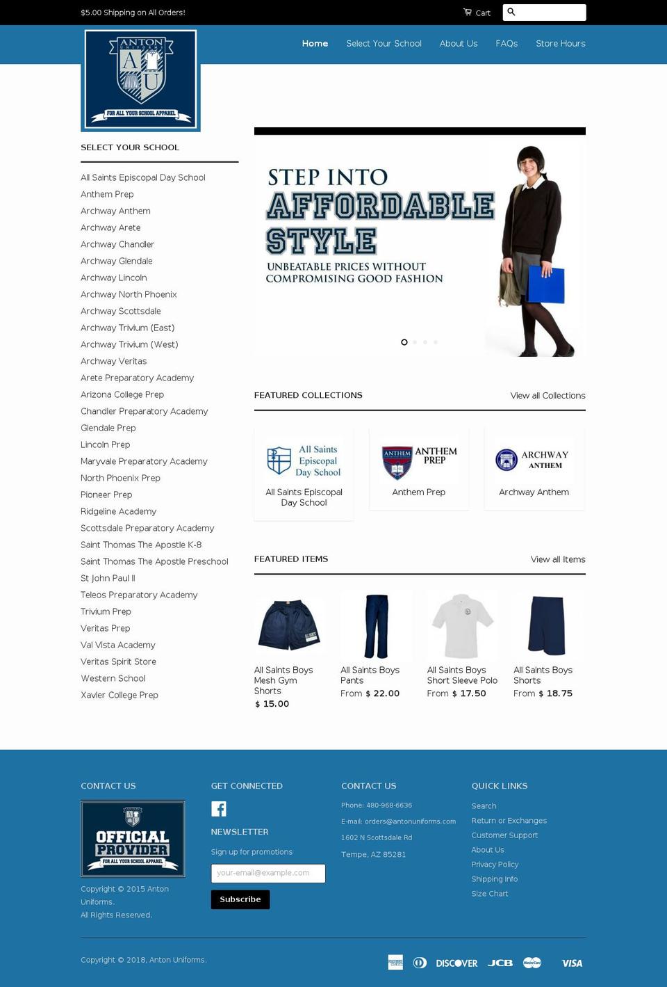 anton-uniforms.com — Shopify storefront screenshot