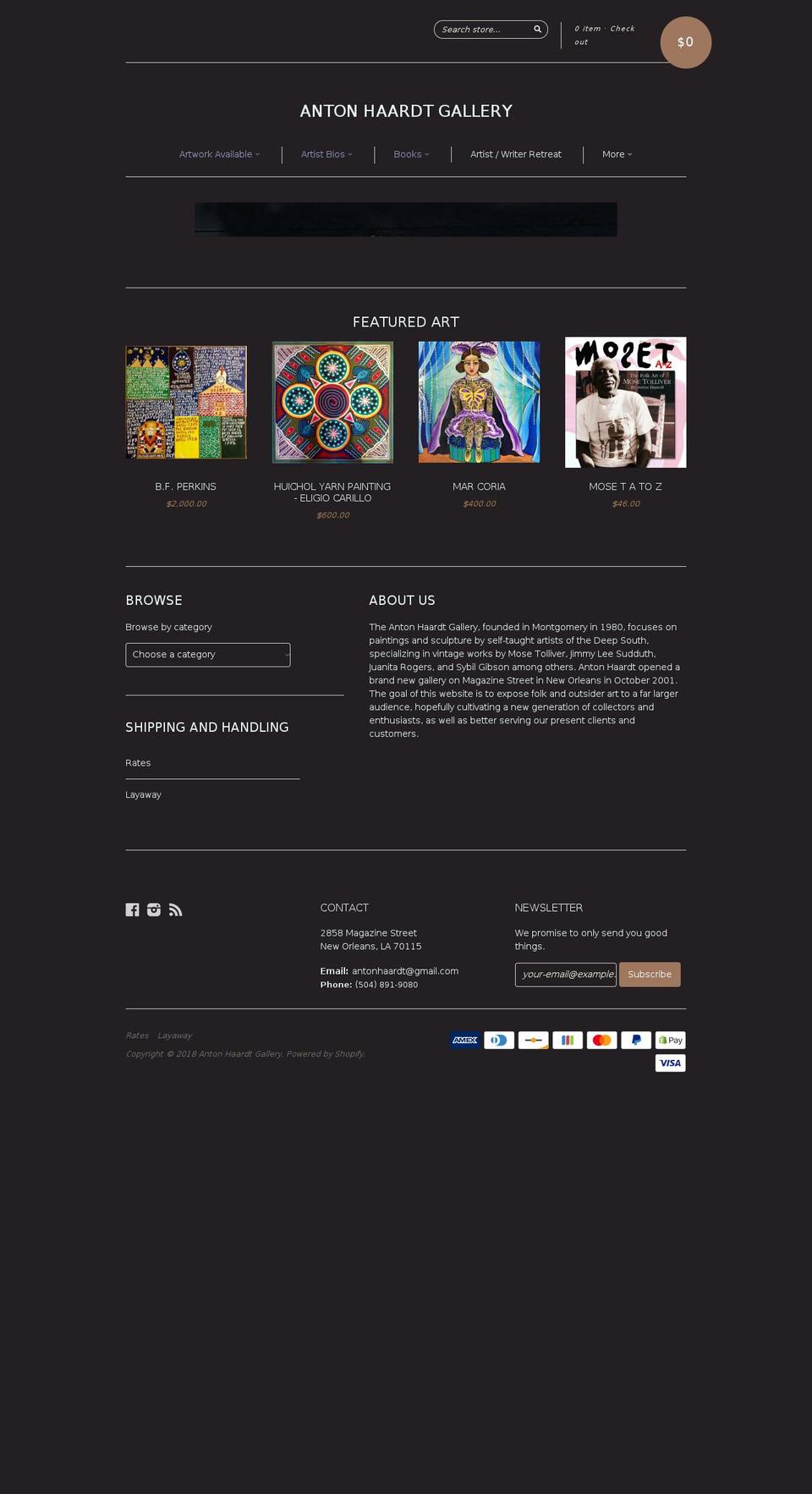 antonhaardtgallery.com shopify website screenshot