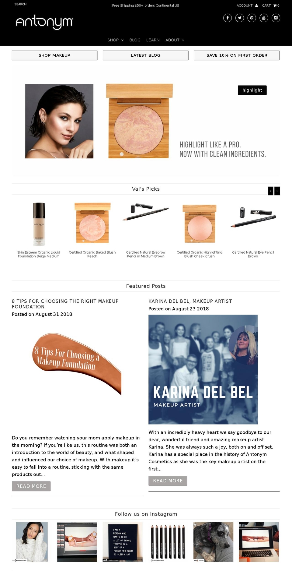 antonymcosmetics.net shopify website screenshot