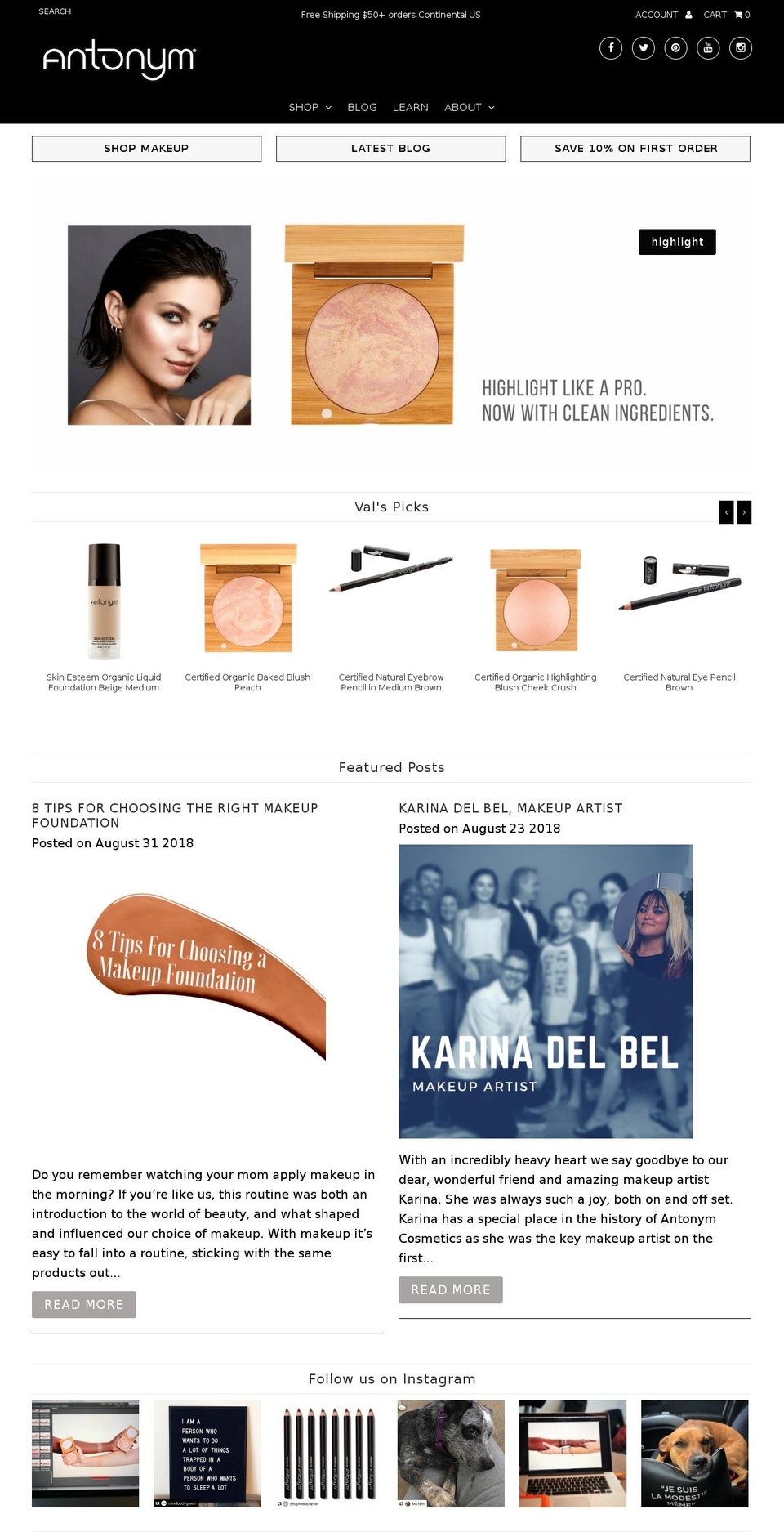 antonymmakeup.com — Shopify storefront screenshot