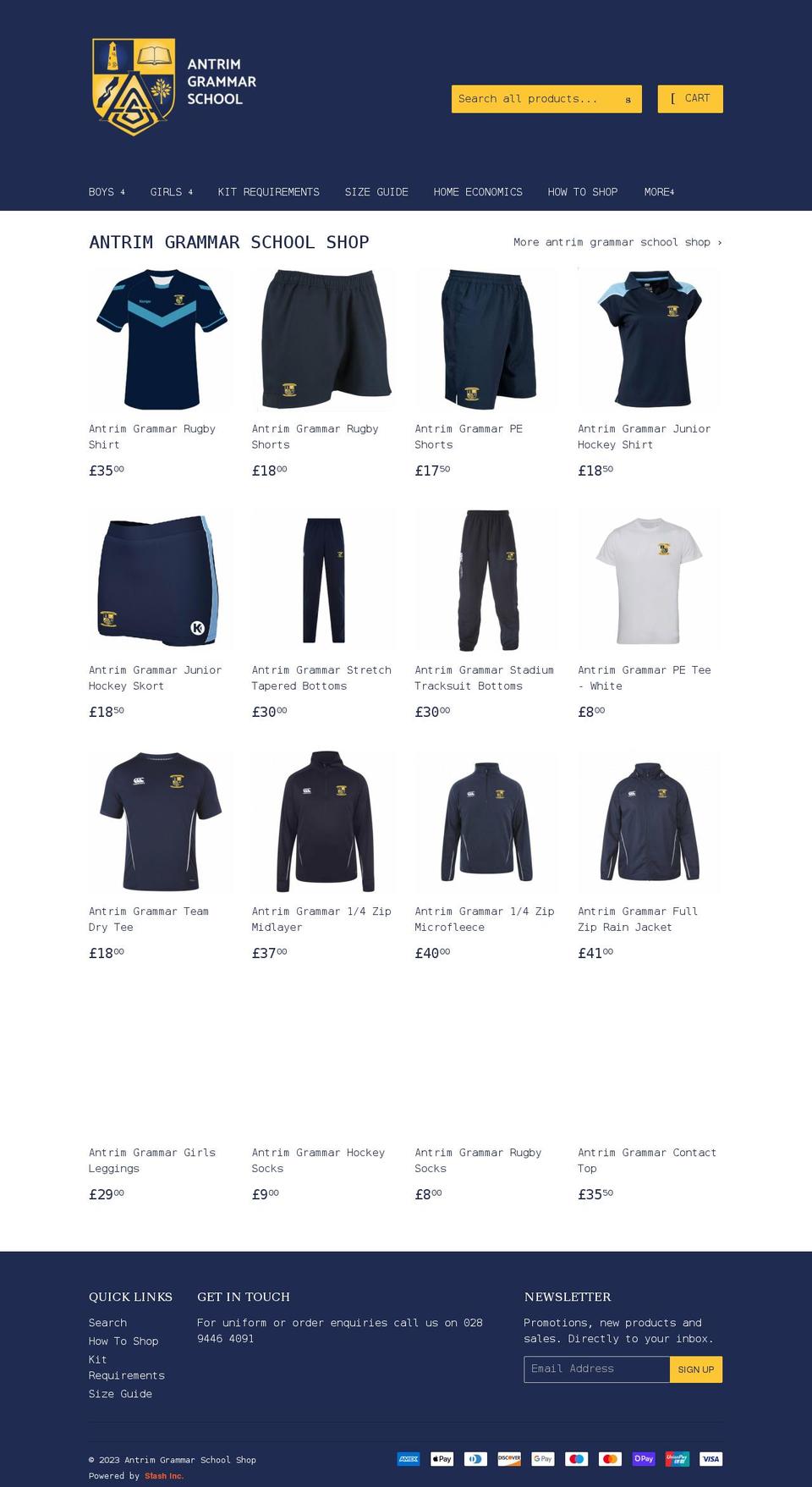 antrim-grammar.myshopify.com shopify website screenshot