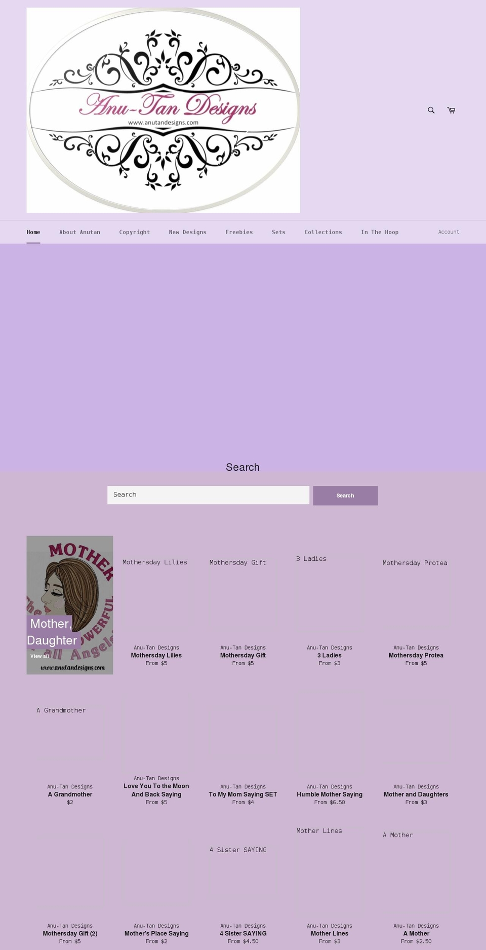 anutandesigns.com — Shopify storefront screenshot