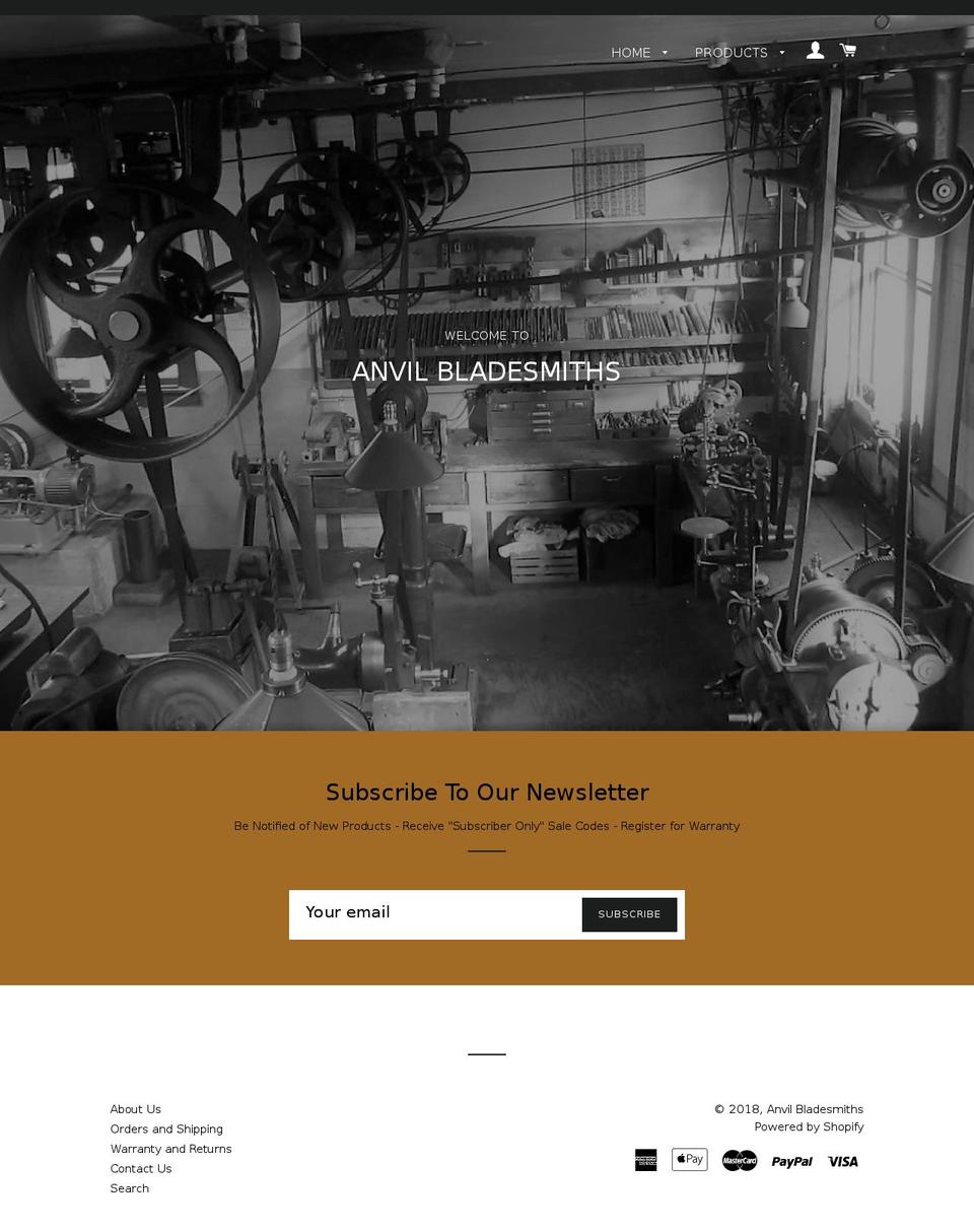 anvilbladesmiths.com — Shopify storefront screenshot