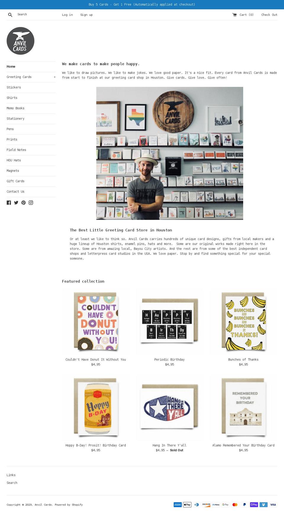 anvilcards.com shopify website screenshot