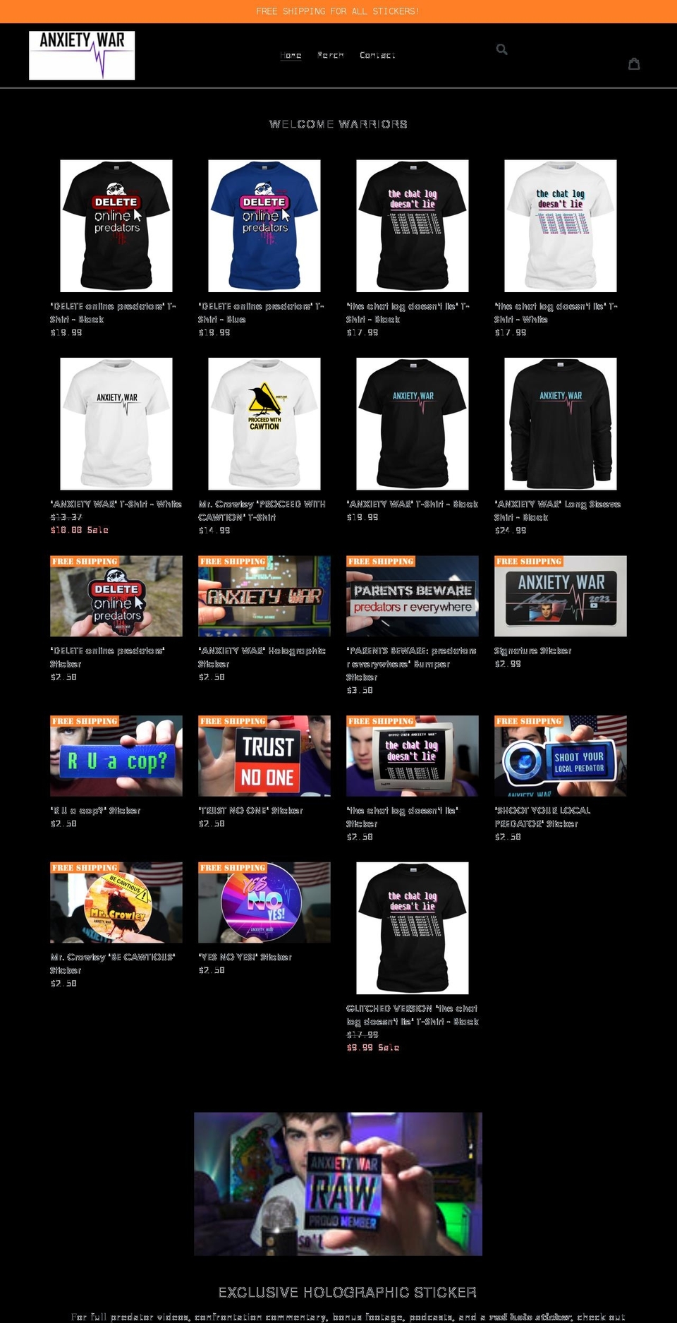 anxietywar.com shopify website screenshot