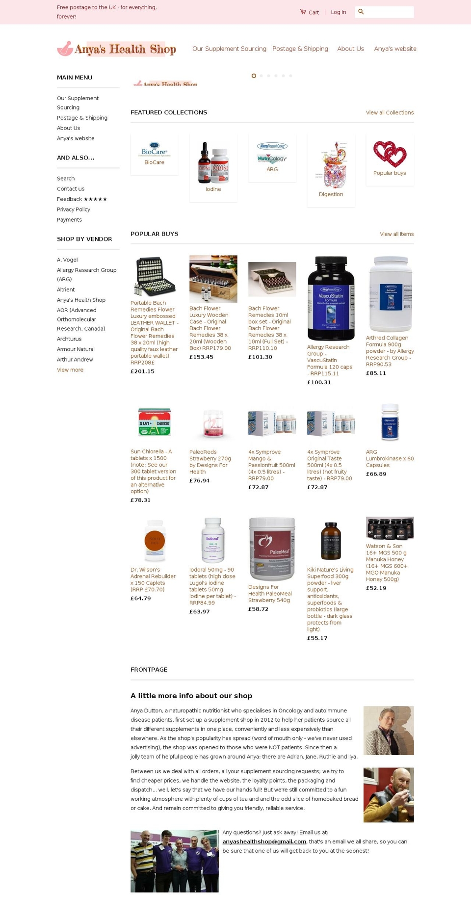 anyashealthshop.com shopify website screenshot