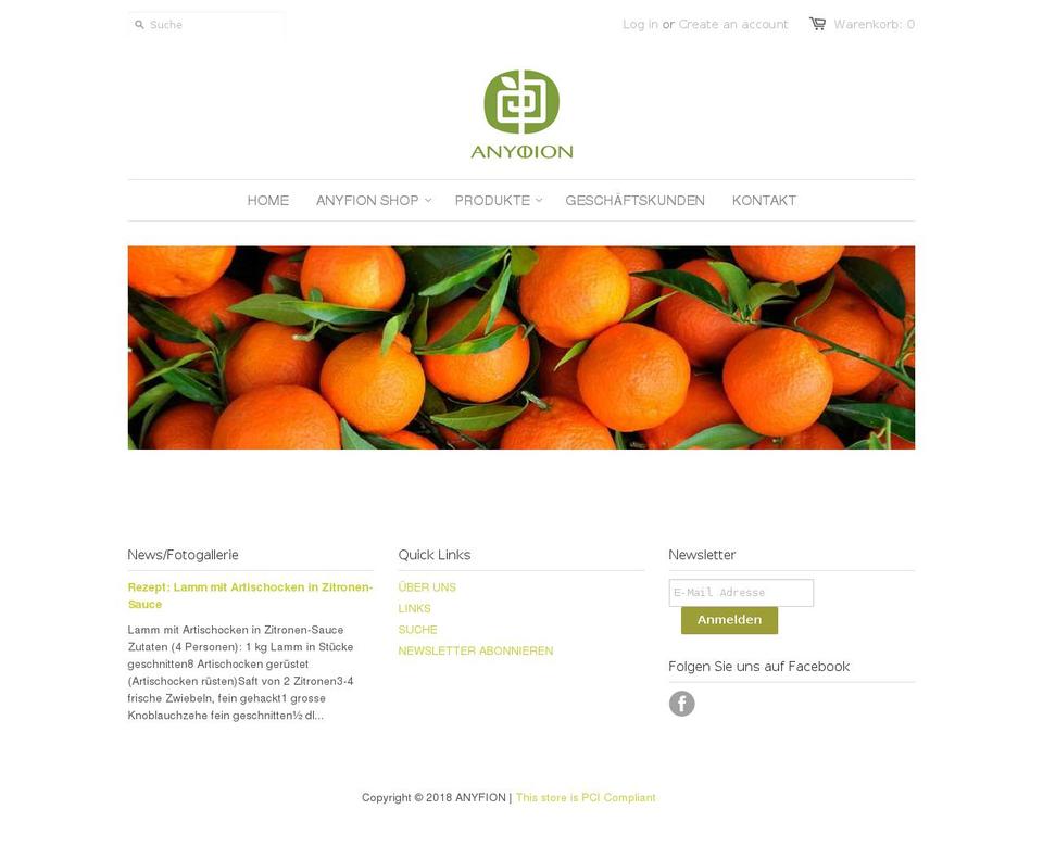 anyfion.com — Shopify storefront screenshot