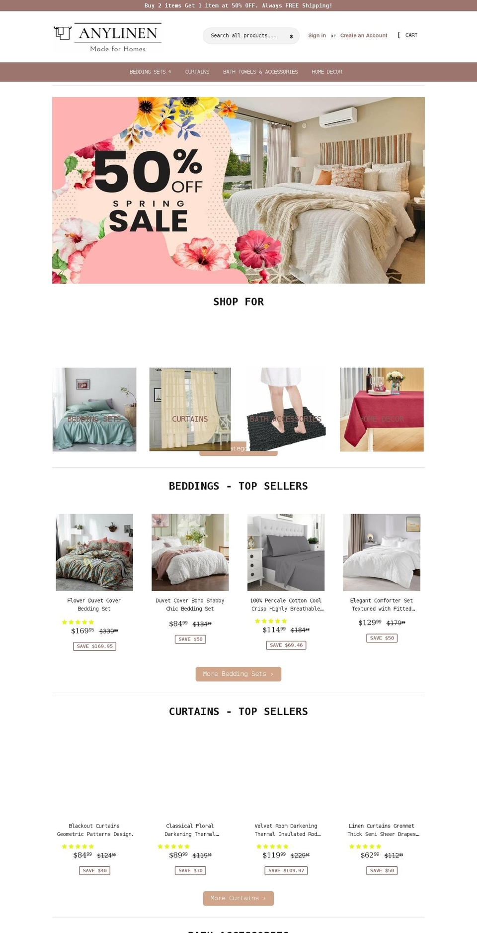 anylinen.com shopify website screenshot