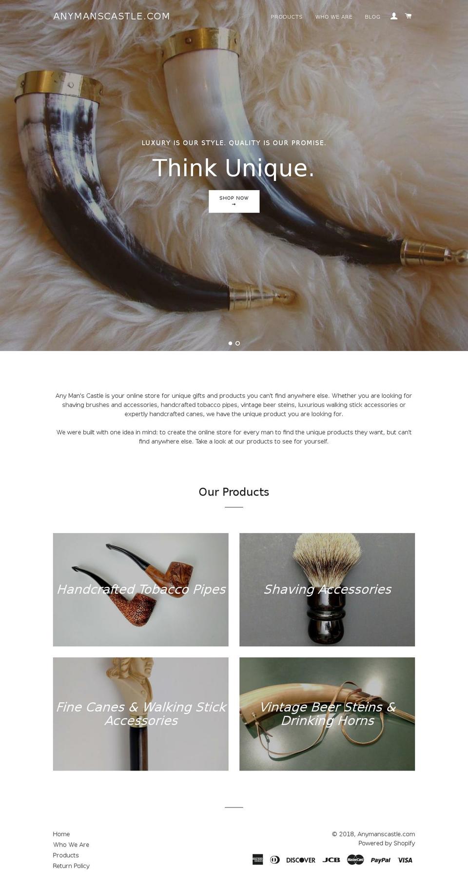anymanscastle.com — Shopify storefront screenshot