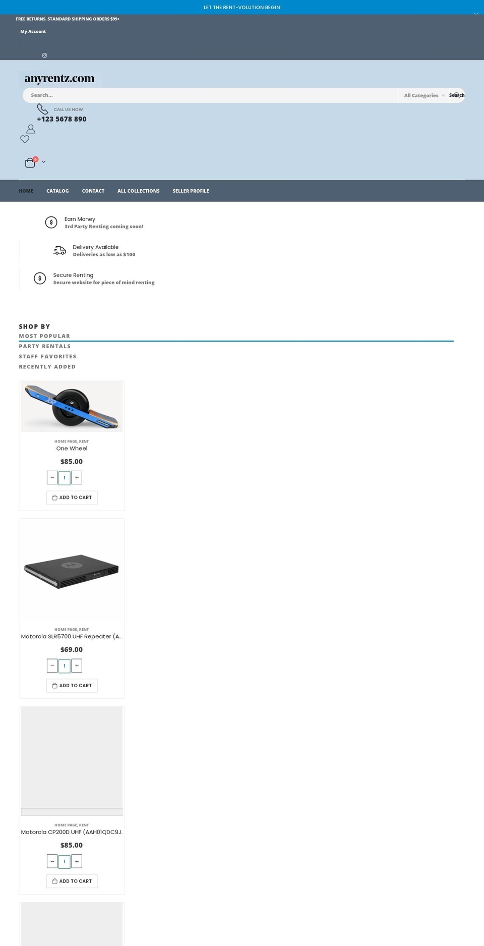 anyrentz.com shopify website screenshot