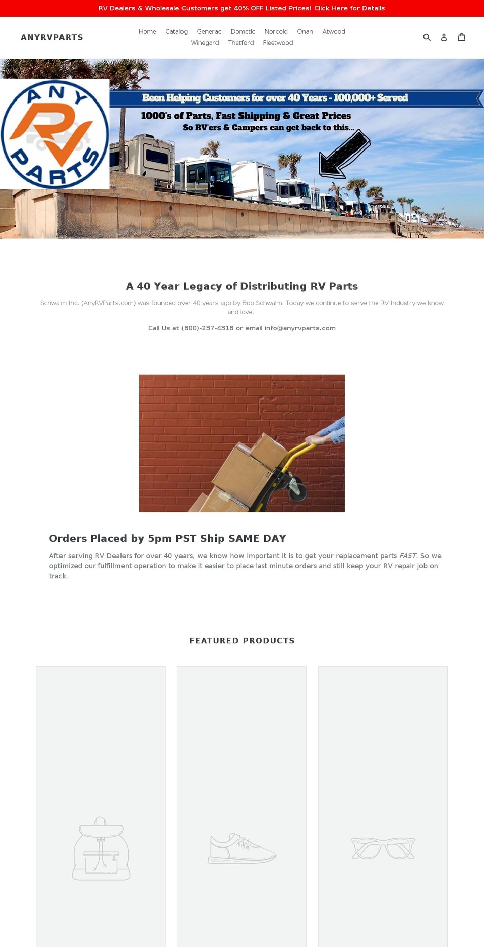 anyrvparts.com shopify website screenshot