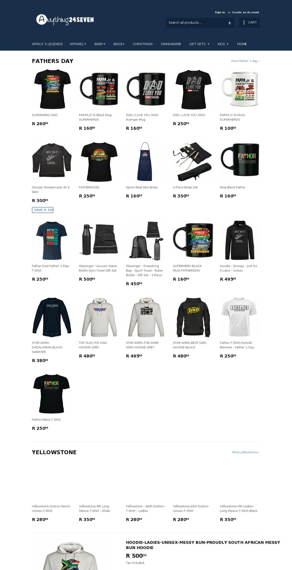 anything24seven.co.za shopify website screenshot