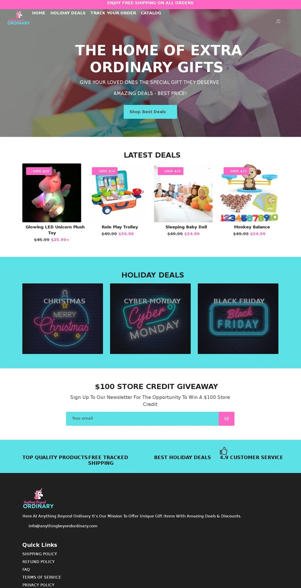 anythingbeyondordinary.com shopify website screenshot