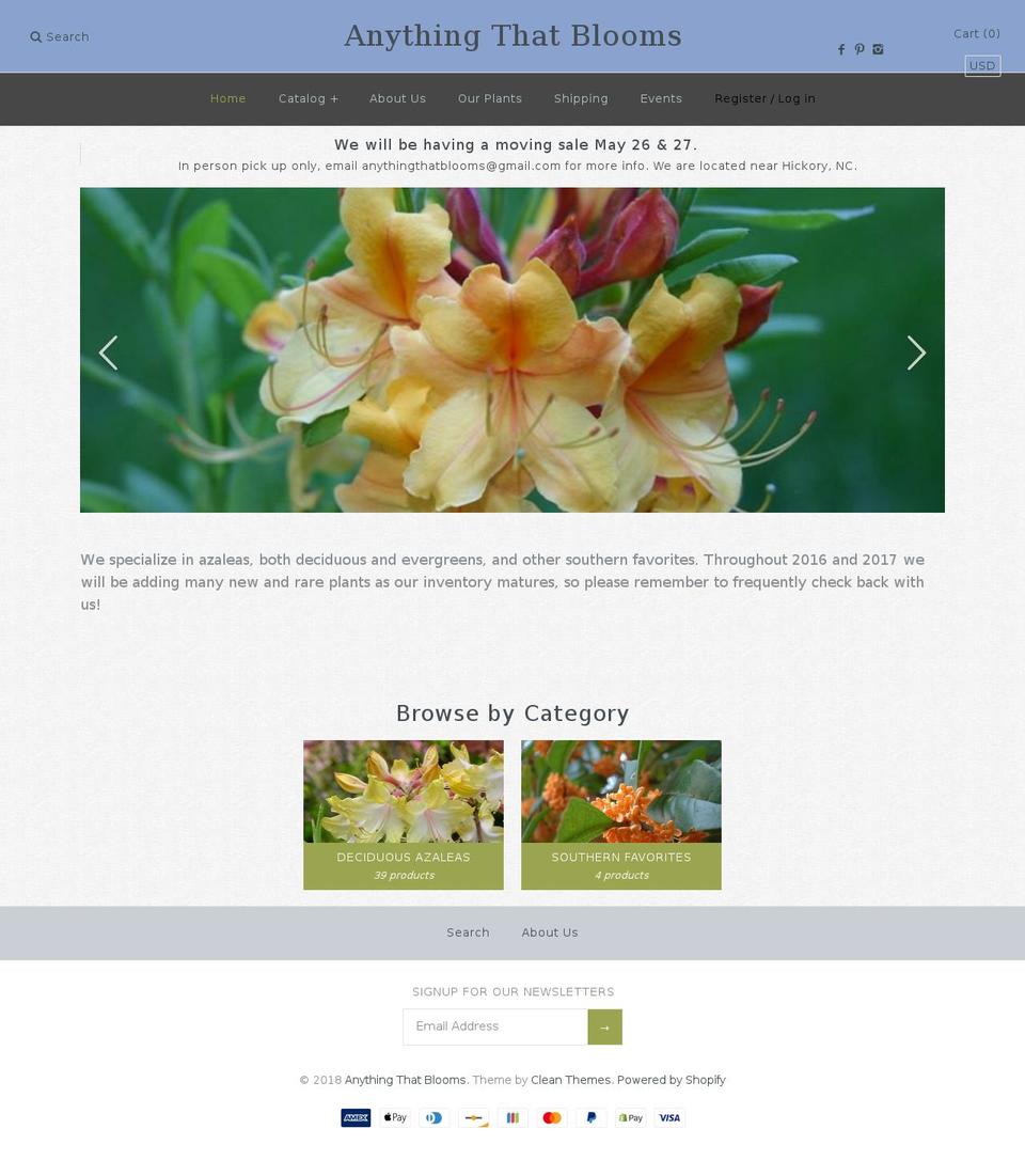 anythingthatblooms.com — Shopify storefront screenshot