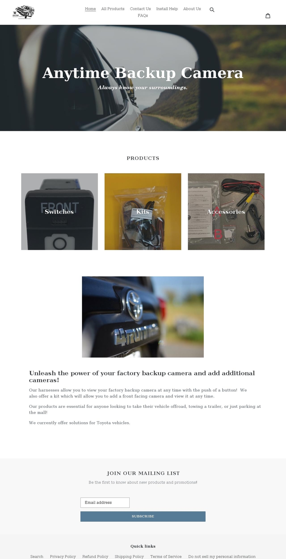 anytimebackupcamera.com shopify website screenshot