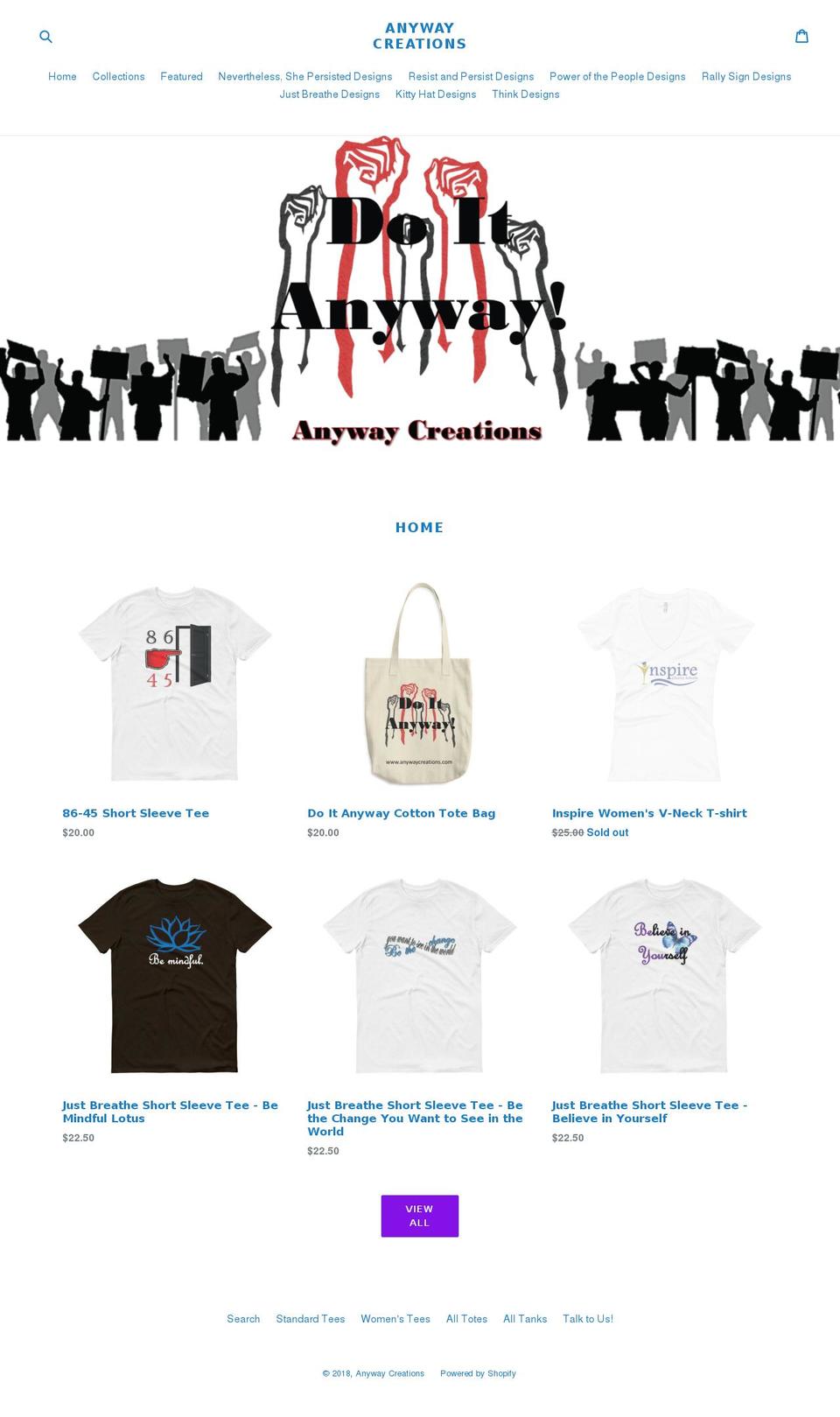 anywaycreations.com — Shopify storefront screenshot