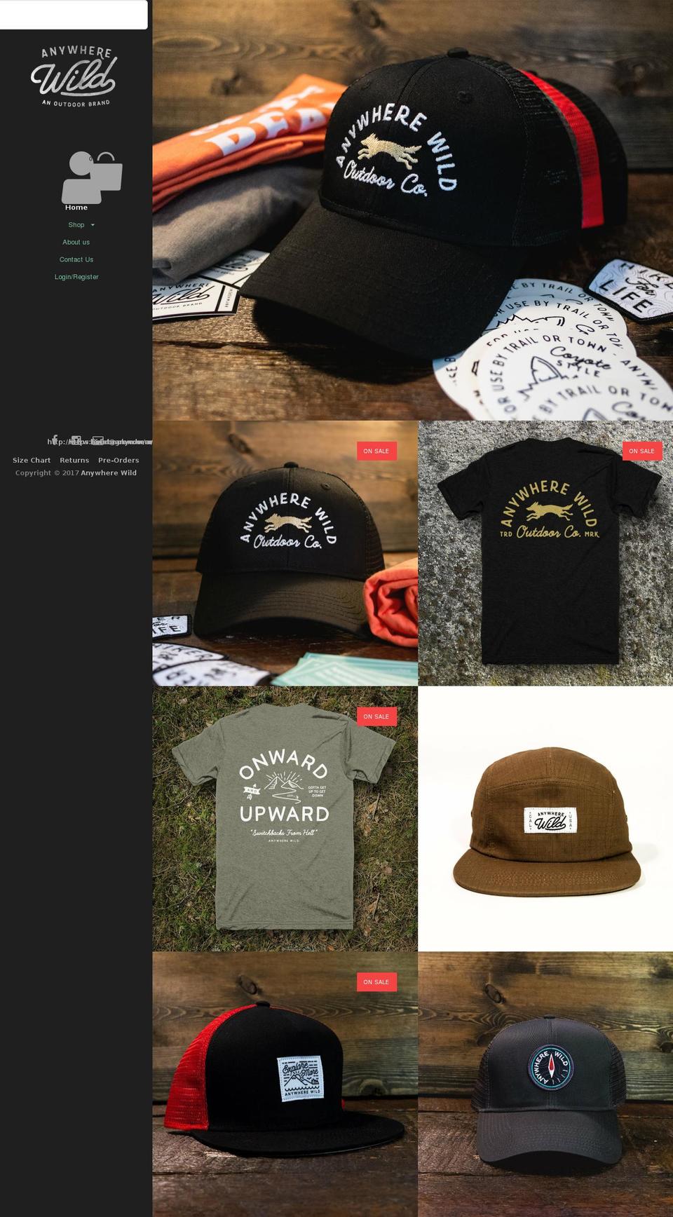anywherewild.com shopify website screenshot