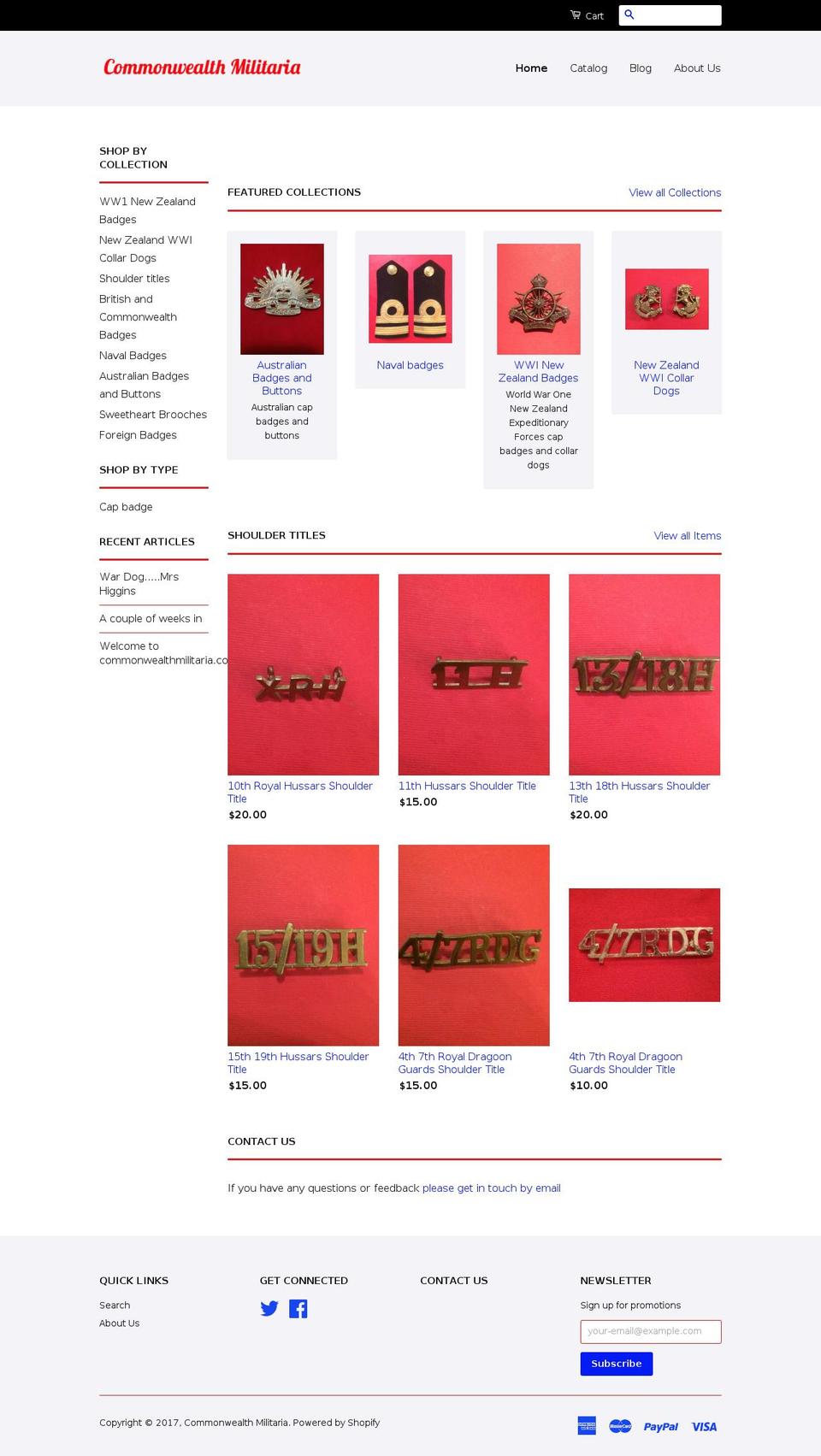 anzacmilitaria.com shopify website screenshot