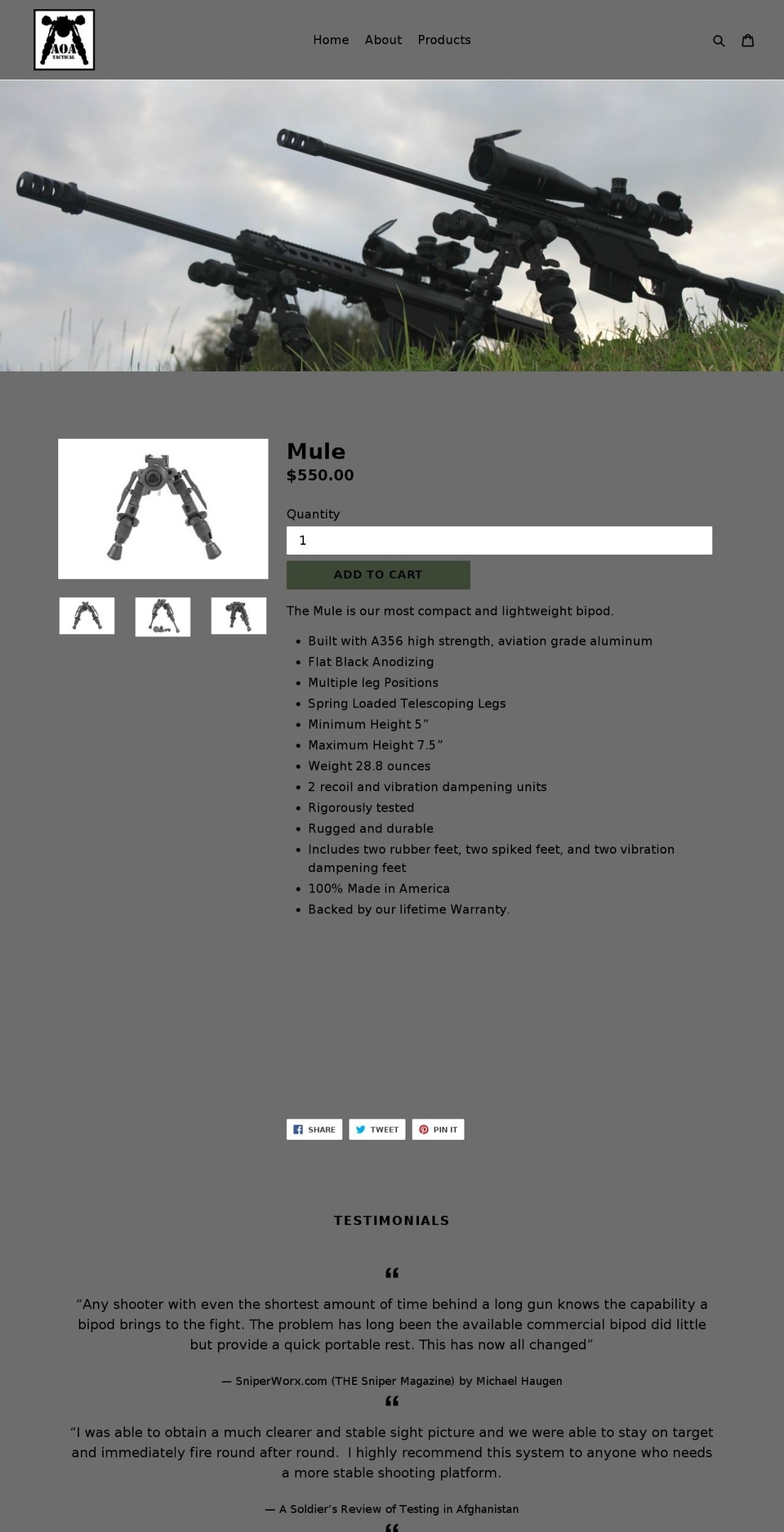 aoamilitary.com — Shopify storefront screenshot