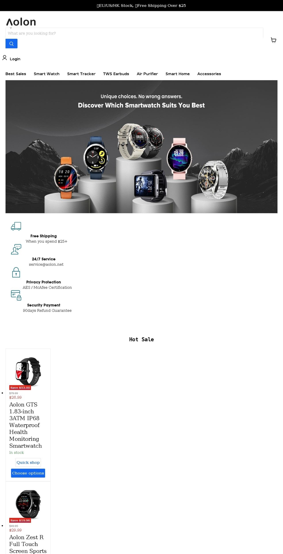 aolon.net shopify website screenshot