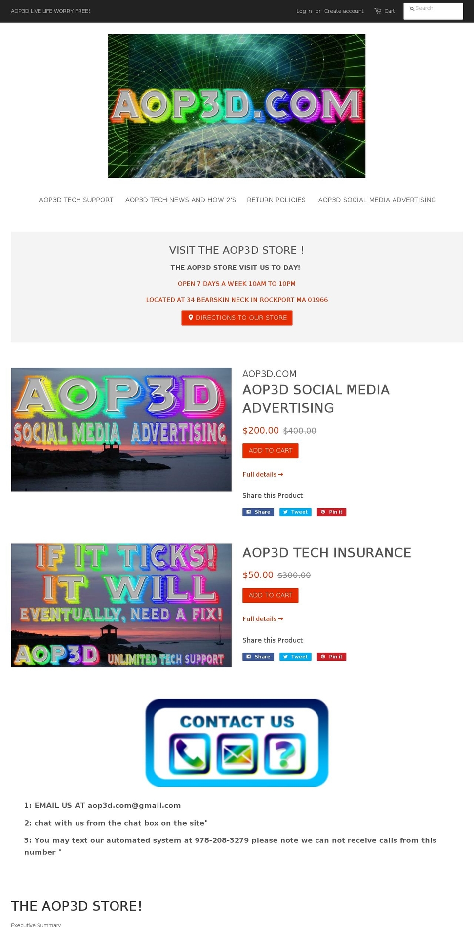 aop3d.com shopify website screenshot