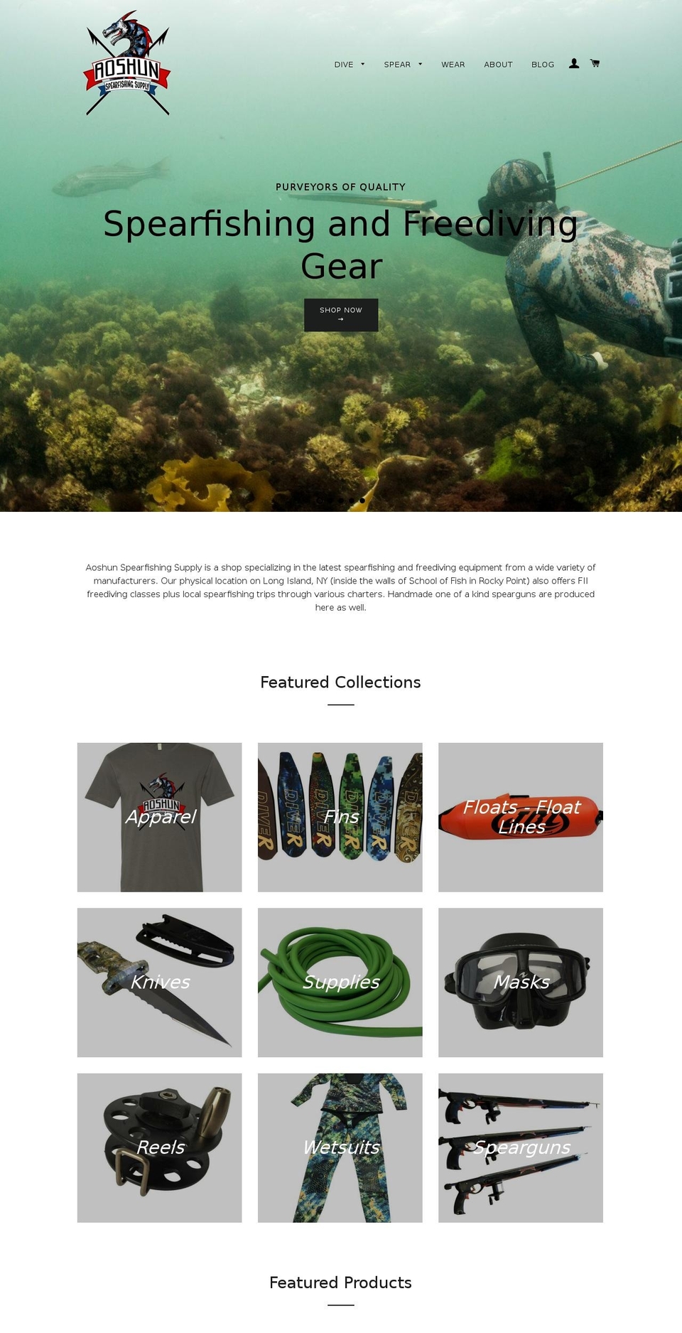 aoshunspearfishing.com shopify website screenshot