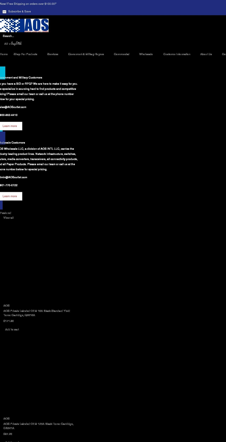 aosoutlet.com shopify website screenshot