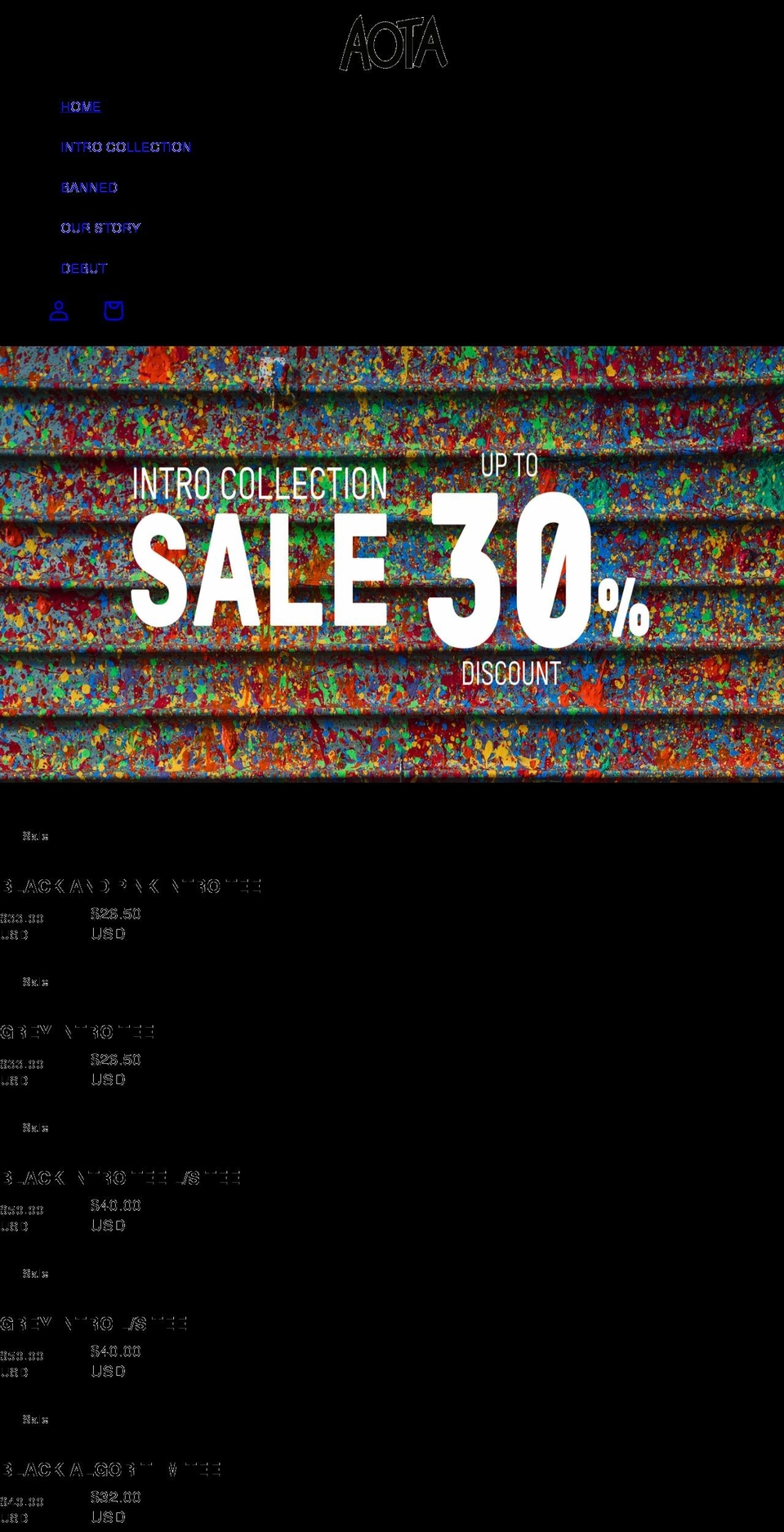 aotaworld.com shopify website screenshot