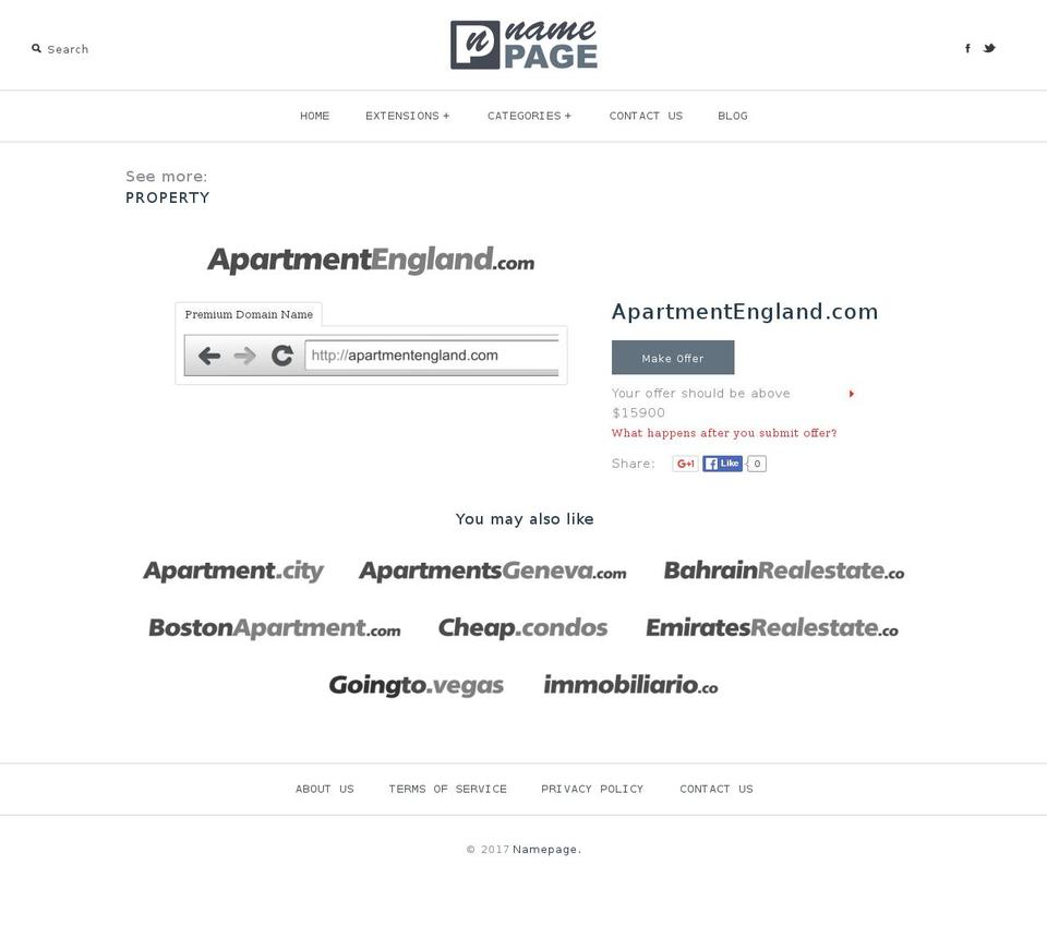 apartmentengland.com shopify website screenshot